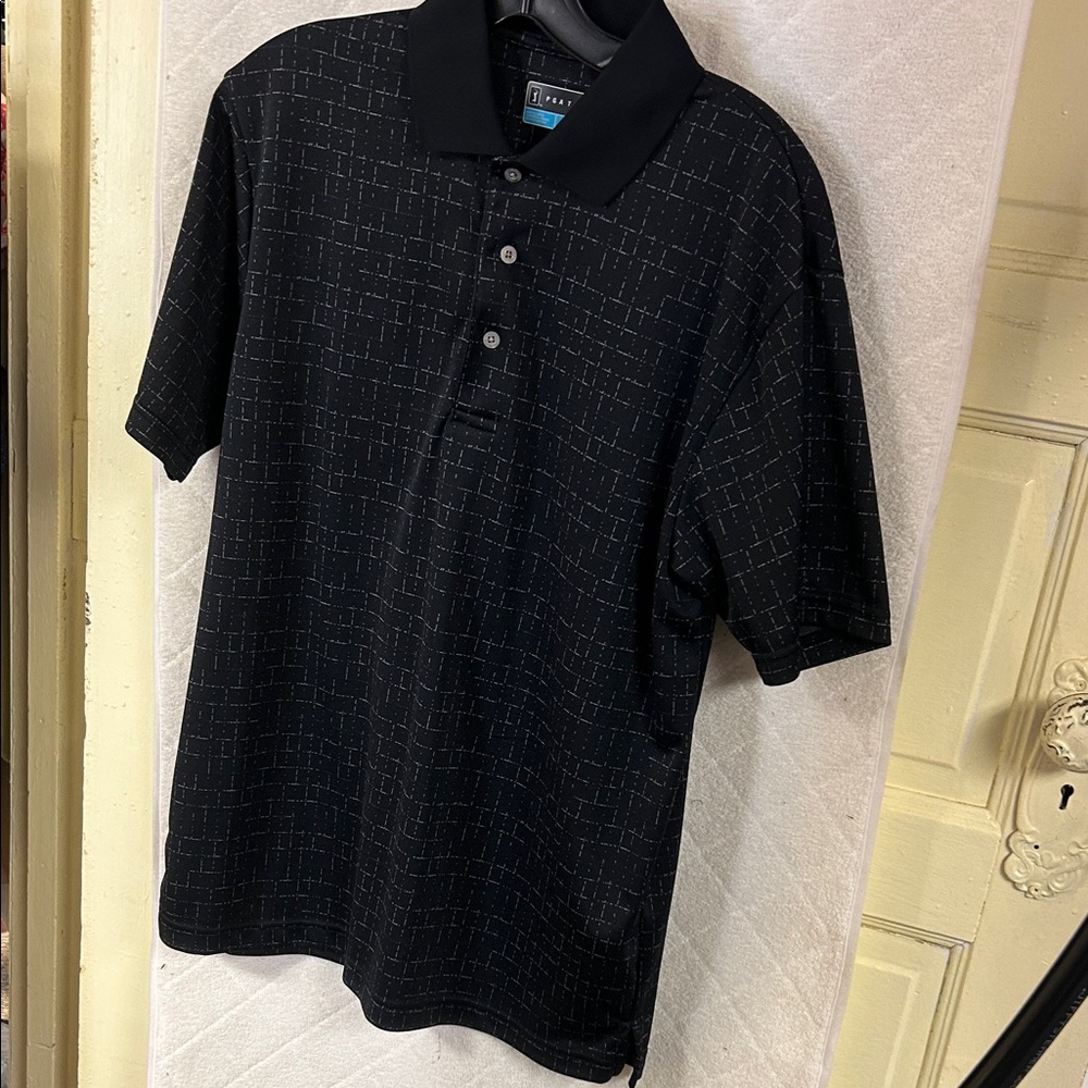 PGA Tour Black Patterned Polo Shirt